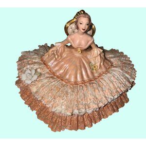 Porcelain Lace Dress Lady Figurine With Chair